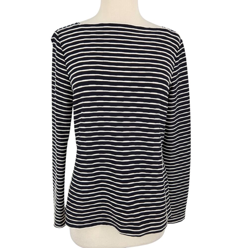 Worth Boatneck Black & White Stretch Stripe Top Nautical Coastal Preppy SZ Med